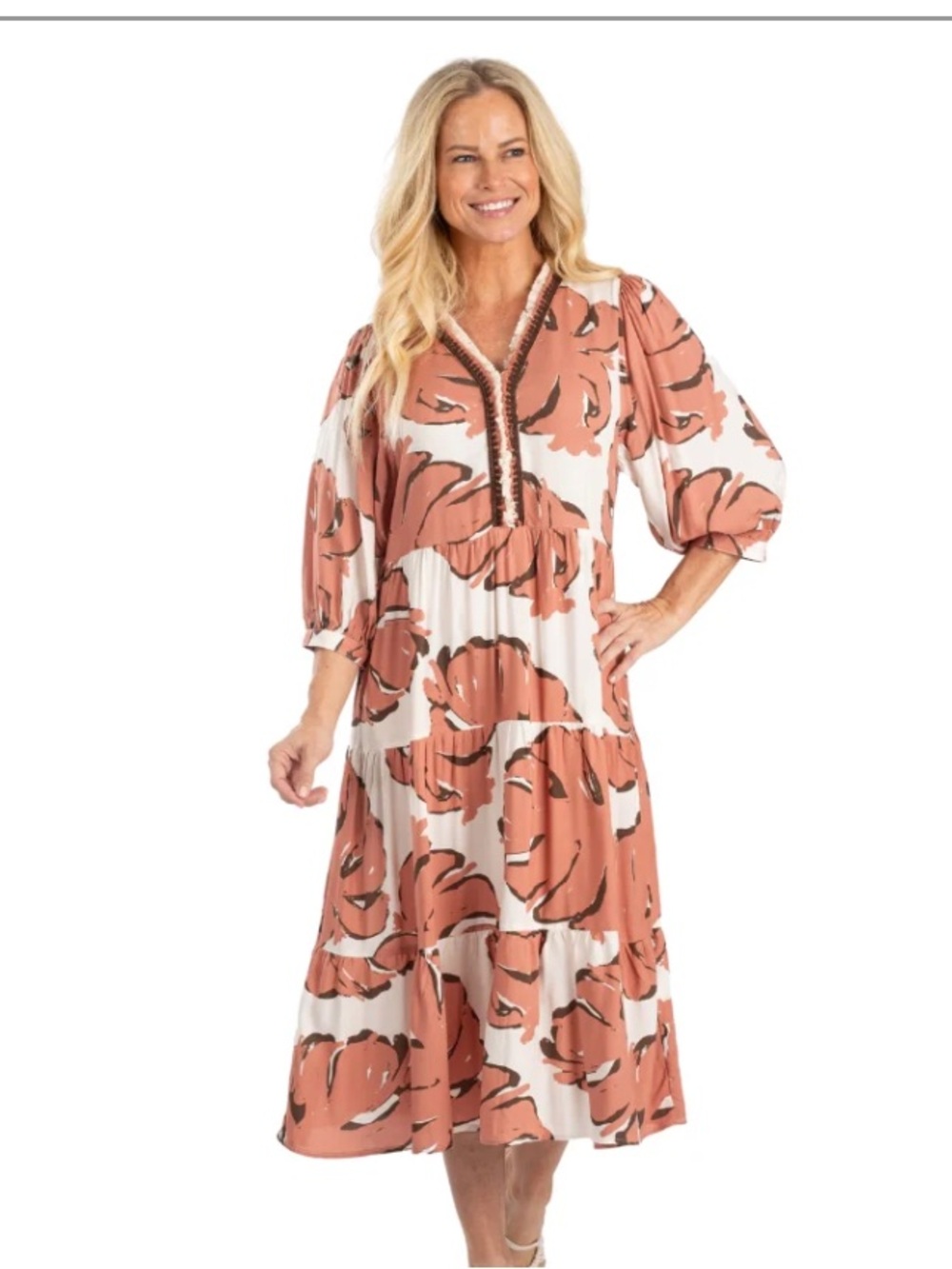 Rose & Everly Coral West Palm Tiered Dress  Size Large